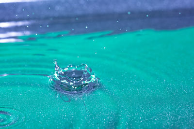 Close-up of water splashing on blue surface