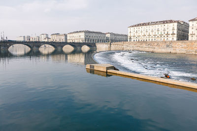 River po in turin . ponte vittorio emanuele in torino . italian city scenery