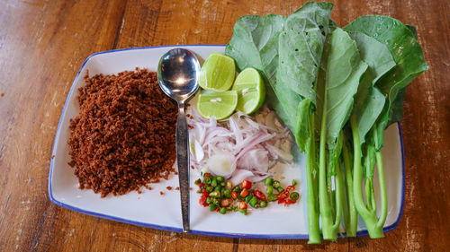 High angle view of food on table