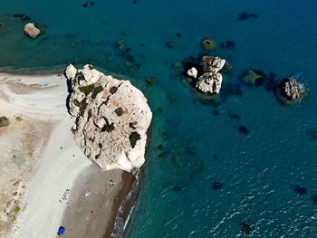 High angle view of rocks on beach