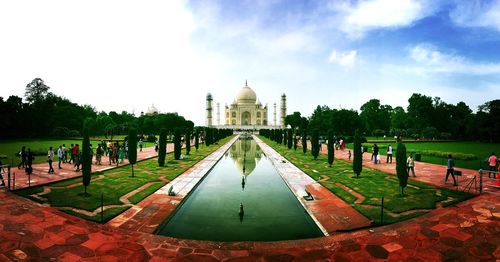 Panoramic view of taj mahal a historical building against sky, agra, india