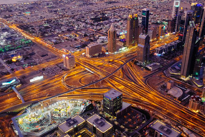 Aerial view of illuminated overpass