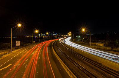 Light trails on highway at night