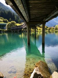 Reflection of bridge on river