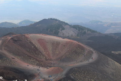 High angle view of mountains against sky