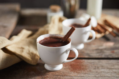 Close-up of coffee cup on table