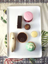 High angle view of dessert in plate