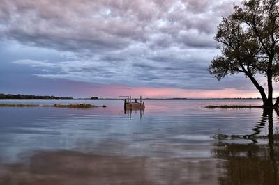 Scenic view of lake against sky during sunset