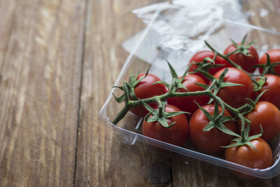 High angle view of tomatoes on table