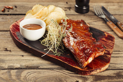 High angle view of food on table