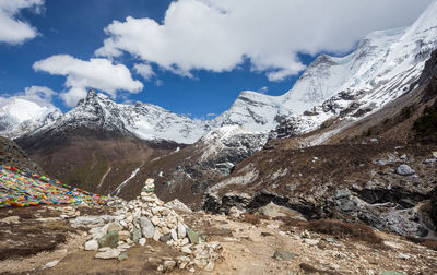 Scenic view through the trail in yading nature reserve,sichuan china