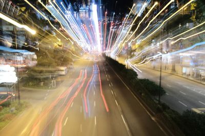 Light trails on road at night