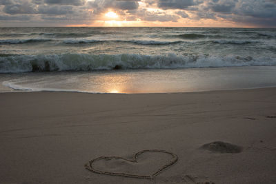 Scenic view of beach against sky during sunset