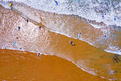 High angle view of people on sea shore