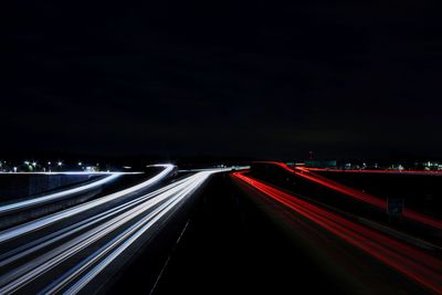 Light trails on road at night