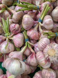 Full frame shot of garlic for sale at market stall