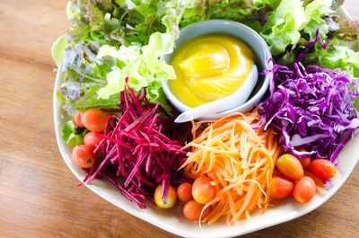 High angle view of food on table