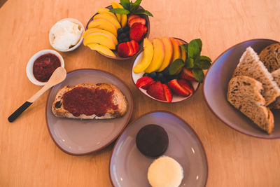 High angle view of food on table