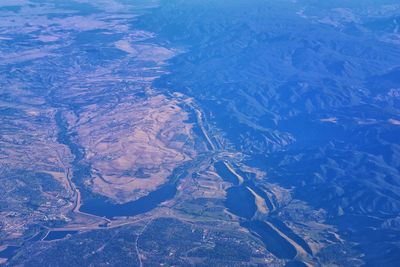 Aerial view rocky mountain landscapes on flight over colorado utah rockies wasatch front, usa.