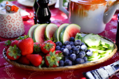 Close-up of fruits in bowl on table