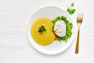 High angle view of breakfast in plate