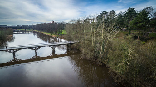 Reflection of trees in water against sky