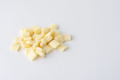 Close-up of chopped against white background