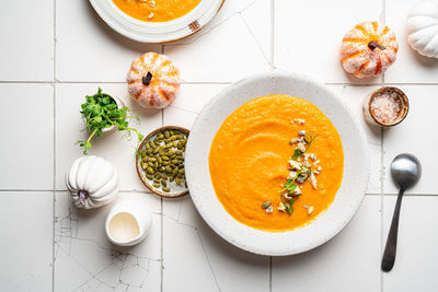 High angle view of food on table