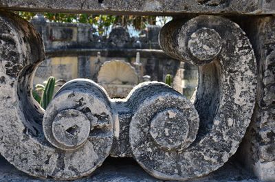 Close-up of carvings on stone wall