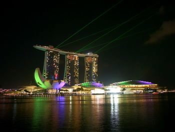 Reflection of illuminated buildings in water