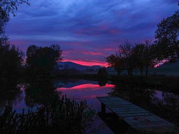 Scenic view of lake against sky at sunset