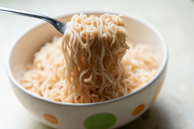 High angle view of noodles in bowl