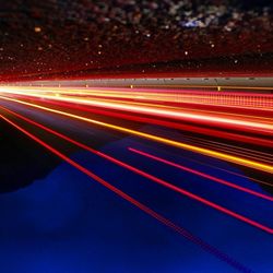 Light trails on road at night