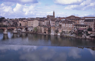 Reflection of buildings in city