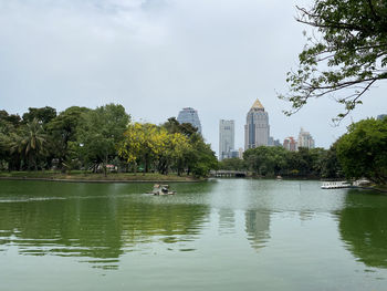 Reflection of buildings in lake