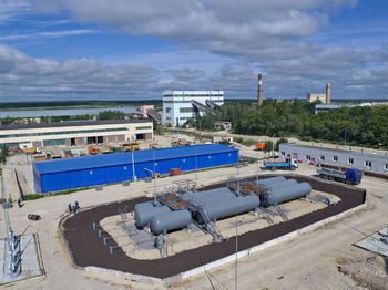 High angle view of industry against sky