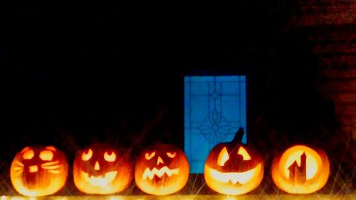 Close-up of illuminated pumpkin at night