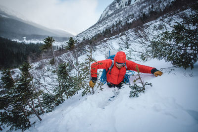 Person on snow covered mountain