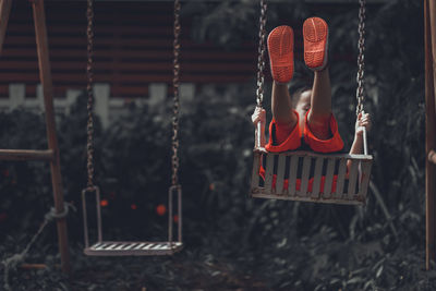 Close-up of swing in playground