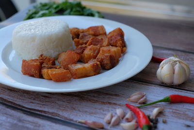 Close-up of food in plate on table