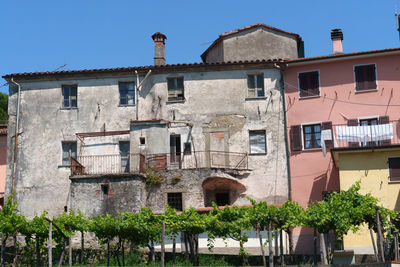 Low angle view of old building against clear sky