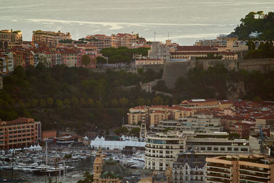 High angle view of buildings in city