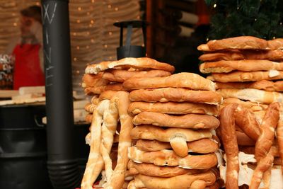 Stack of meat for sale in market