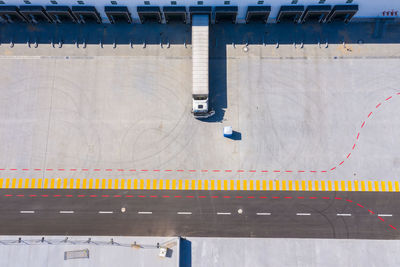 High angle view of truck parked by building