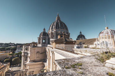 Low angle view of historic building against clear sky