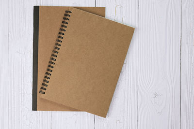 High angle view of open book on table