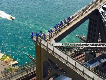 High angle view of people on boat