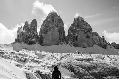 Autumn landscape in dolomites italy with the tre cime mountain
