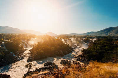 Scenic view of mountains against clear sky