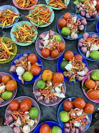 High angle view of vegetables on table